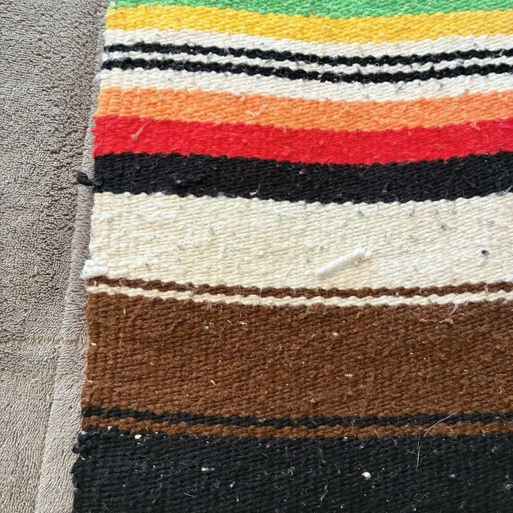 Vintage Mexican Serape Woven Blanket Throw Red Eagle Snake Wool 37x70”